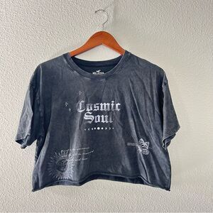 Hollister Faded Black Graphic Tee Cosmic Soul Crop Top | Positivity T-Shirt Sz M